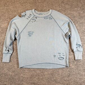 Aerie‎ Womens Small Distressed Dusty Blue Crewneck Sweater NWOT